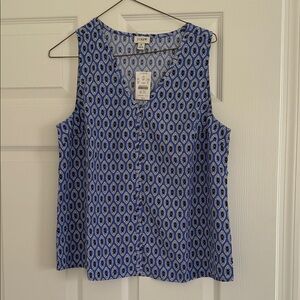J. Crew Sleeveless Blue and White Patterned Blouse, size M. New!